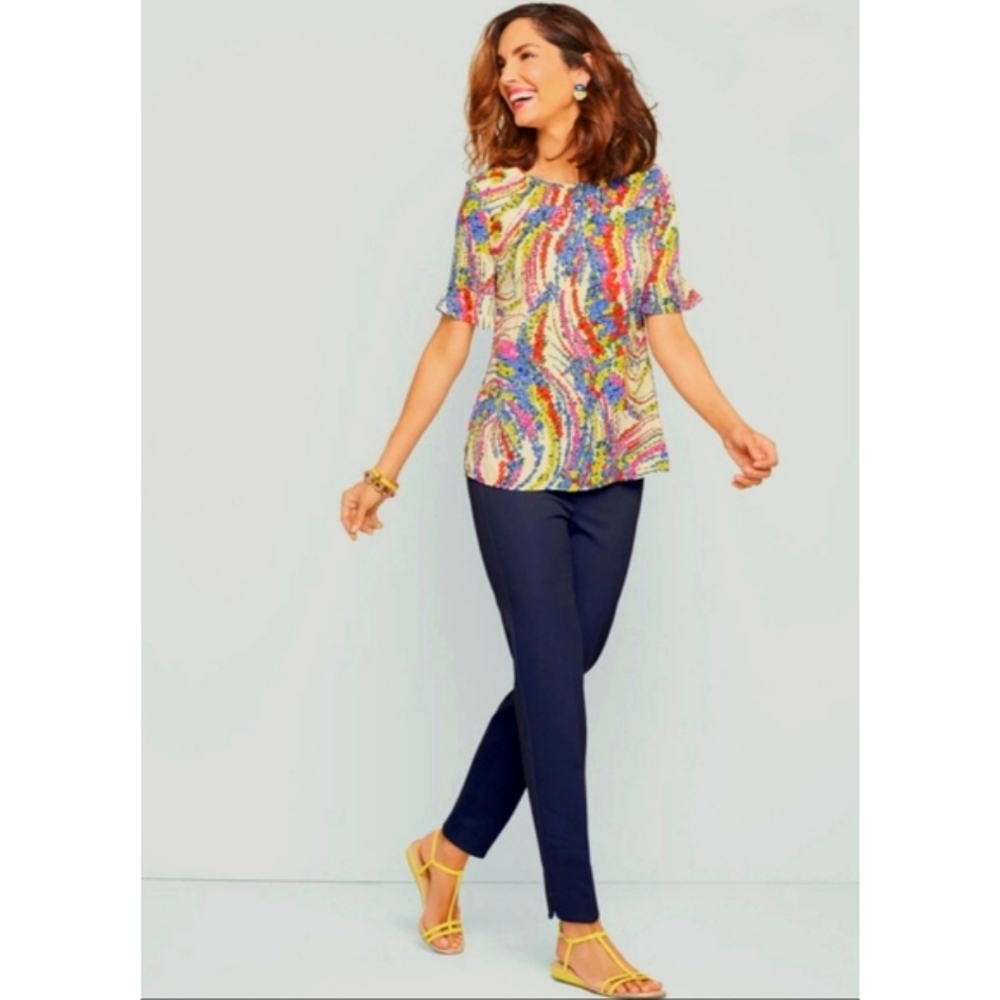 Talbots Large‎ Petite Ruffle-Sleeve Swirling Floral Blouse Top